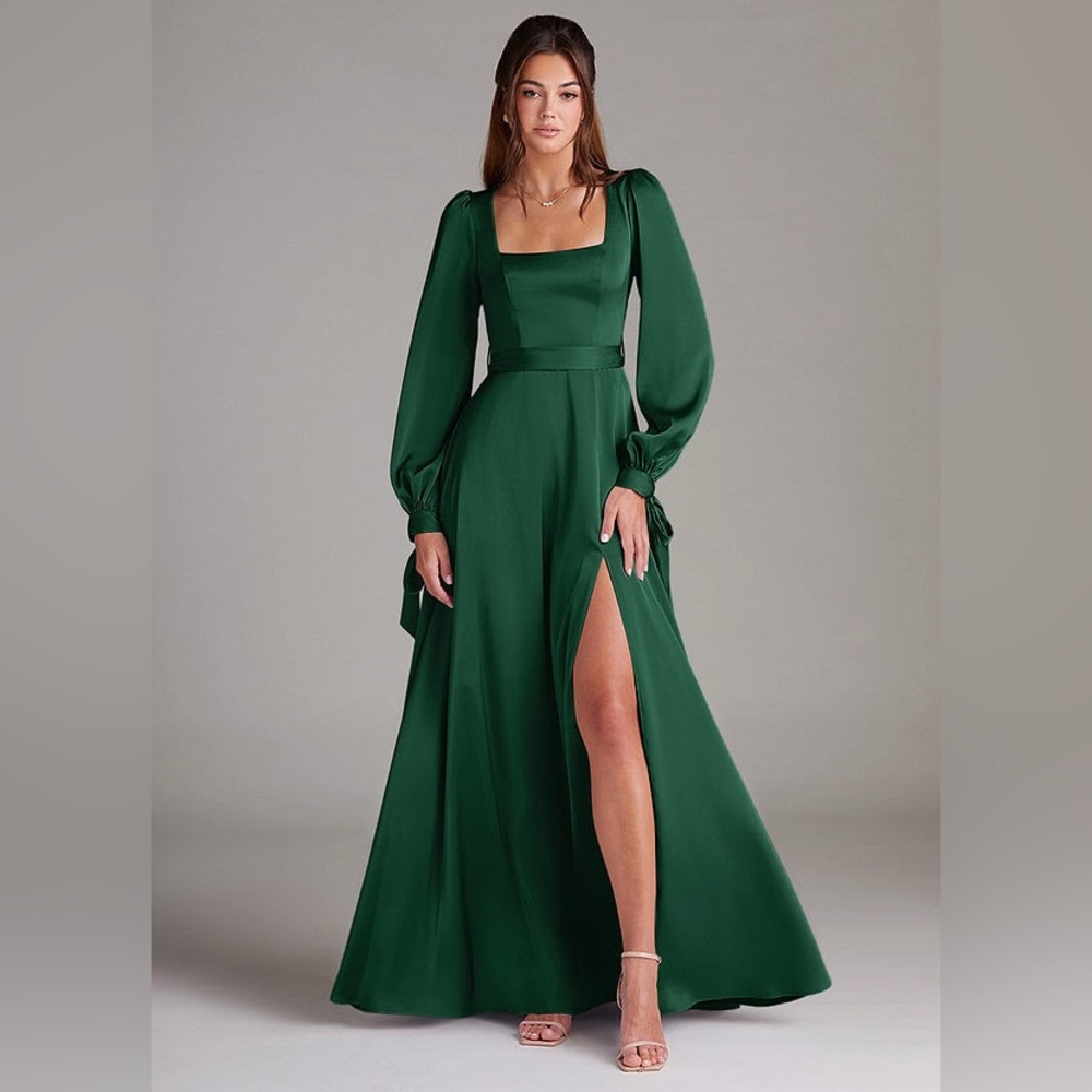 Azazie Leonia Dark Green Long Sleeve Dress